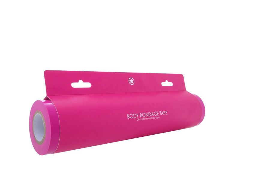 Розовая широкая лента для тела Body Bondage Tape - 20 м.